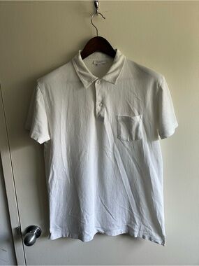 Sunspel Riviera White Polo with Chest Pocket US L